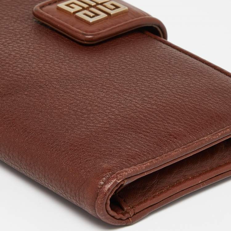 Pre Owned Givenchy Brown Leather Logo Flap Continental Wallet