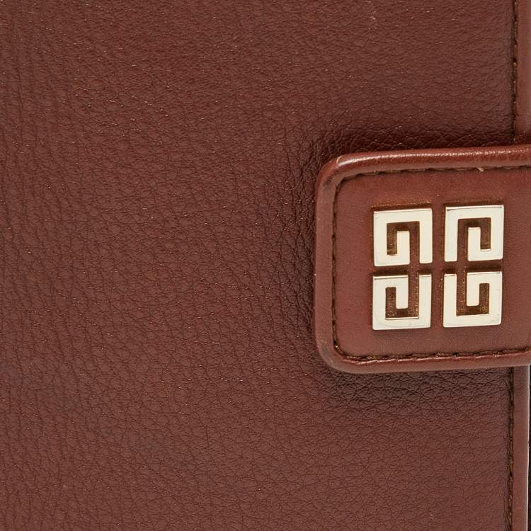 Pre Owned Givenchy Brown Leather Logo Flap Continental Wallet
