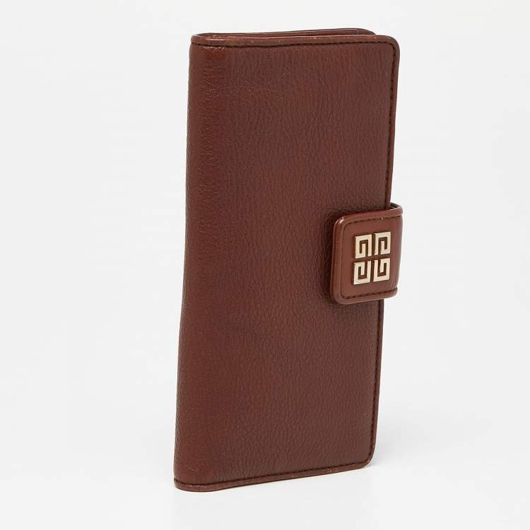 Pre Owned Givenchy Brown Leather Logo Flap Continental Wallet