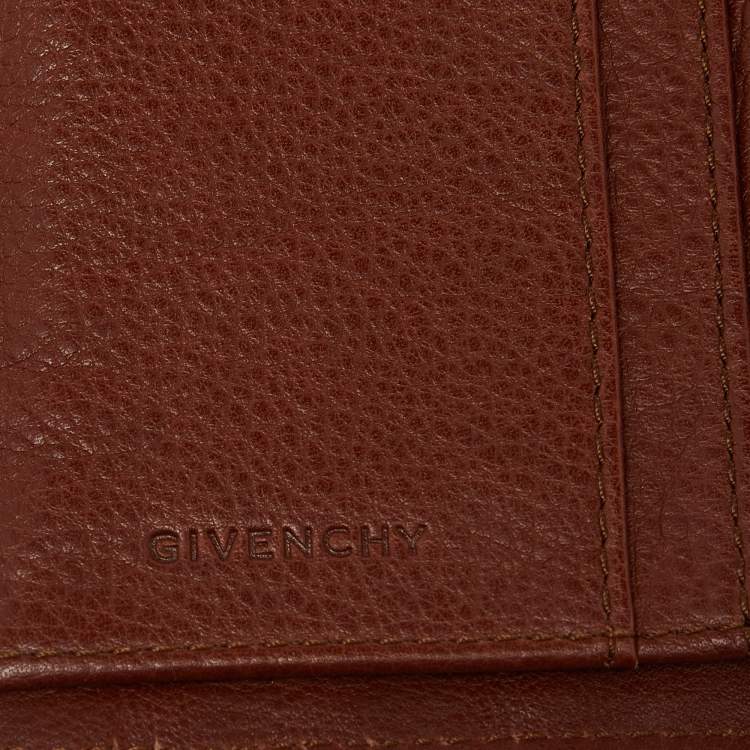 Pre Owned Givenchy Brown Leather Logo Flap Continental Wallet