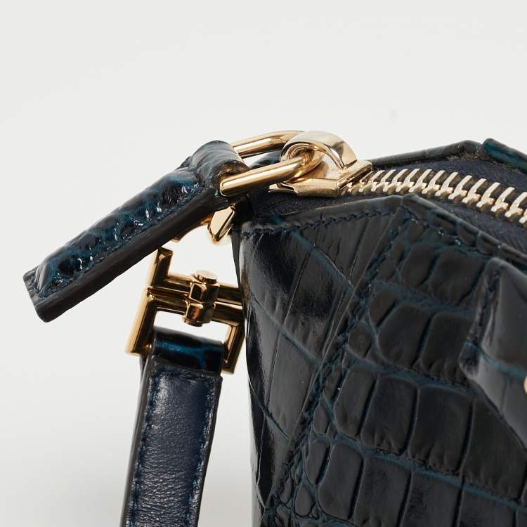 Pre Owned Givenchy Blue Croc Embossed Leather Nano Antigona Crossbody Bag