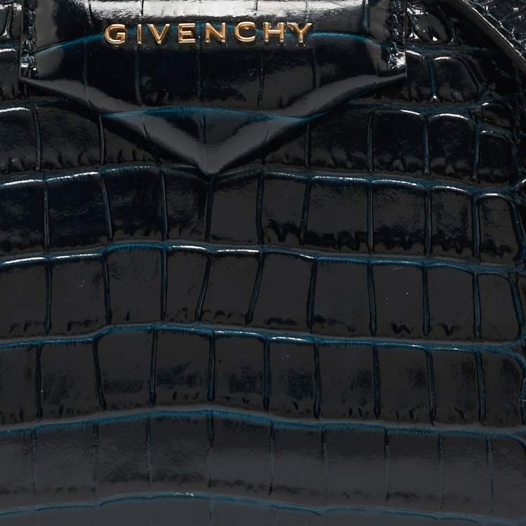 Pre Owned Givenchy Blue Croc Embossed Leather Nano Antigona Crossbody Bag