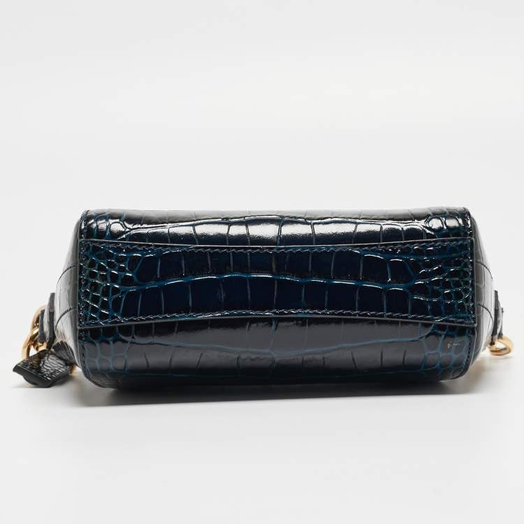 Pre Owned Givenchy Blue Croc Embossed Leather Nano Antigona Crossbody Bag