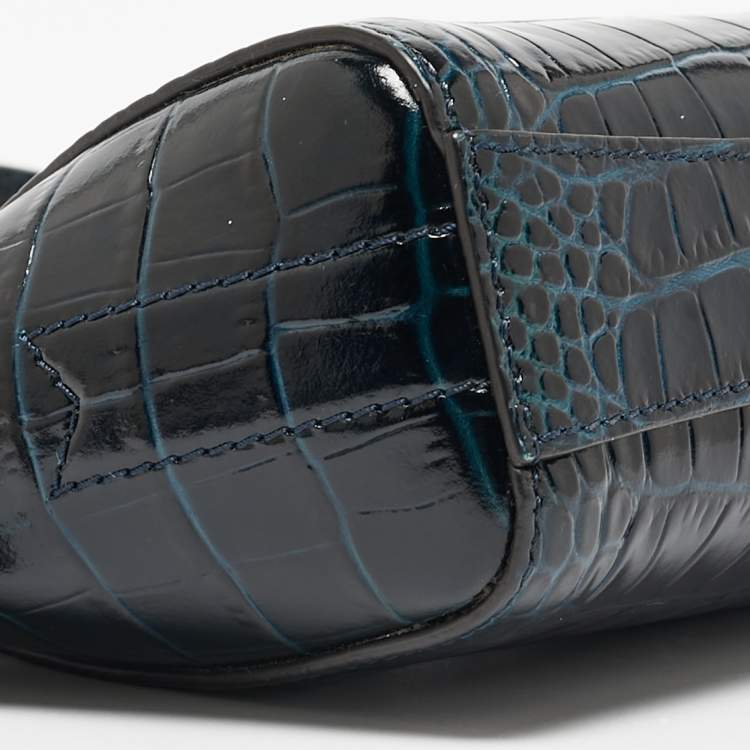 Pre Owned Givenchy Blue Croc Embossed Leather Nano Antigona Crossbody Bag