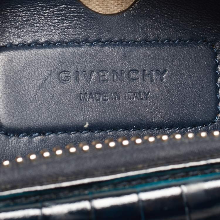 Pre Owned Givenchy Blue Croc Embossed Leather Nano Antigona Crossbody Bag