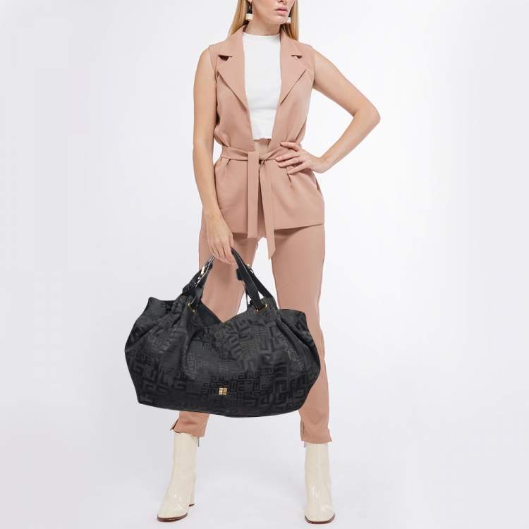 Pre Owned Givenchy Black Monogram Canvas and Leather Hobo