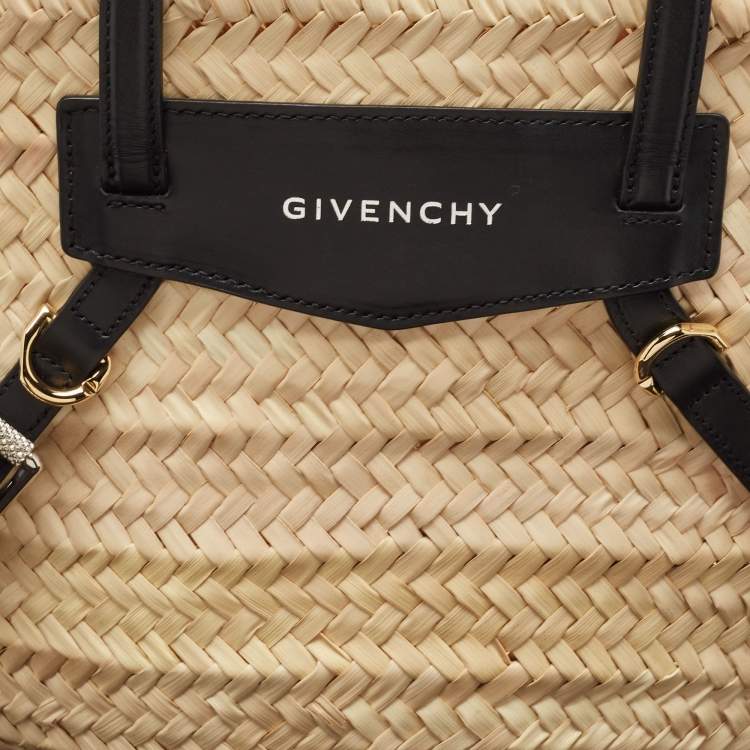 Pre Owned Givenchy Black/Natural Raffia and Leather Small Voyou Basket Bag