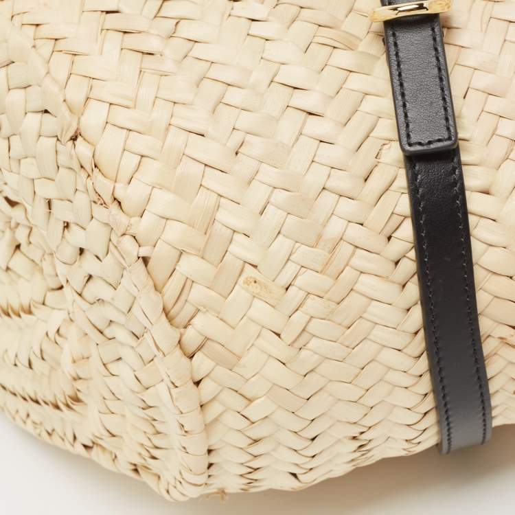 Pre Owned Givenchy Black/Natural Raffia and Leather Small Voyou Basket Bag