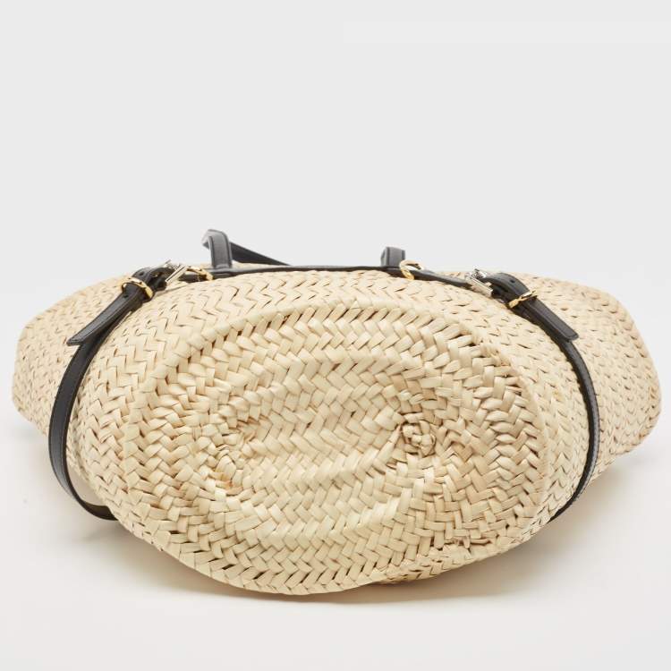 Pre Owned Givenchy Black/Natural Raffia and Leather Small Voyou Basket Bag