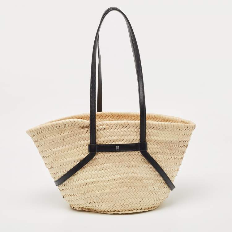 Pre Owned Givenchy Black/Natural Raffia and Leather Small Voyou Basket Bag
