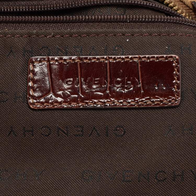 Pre Owned Givenchy Beige/Brown Signature Canvas and Croc Embossed Leather Hobo