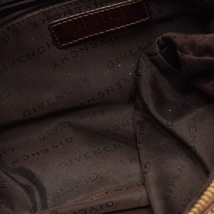 Pre Owned Givenchy Beige/Brown Signature Canvas and Croc Embossed Leather Hobo