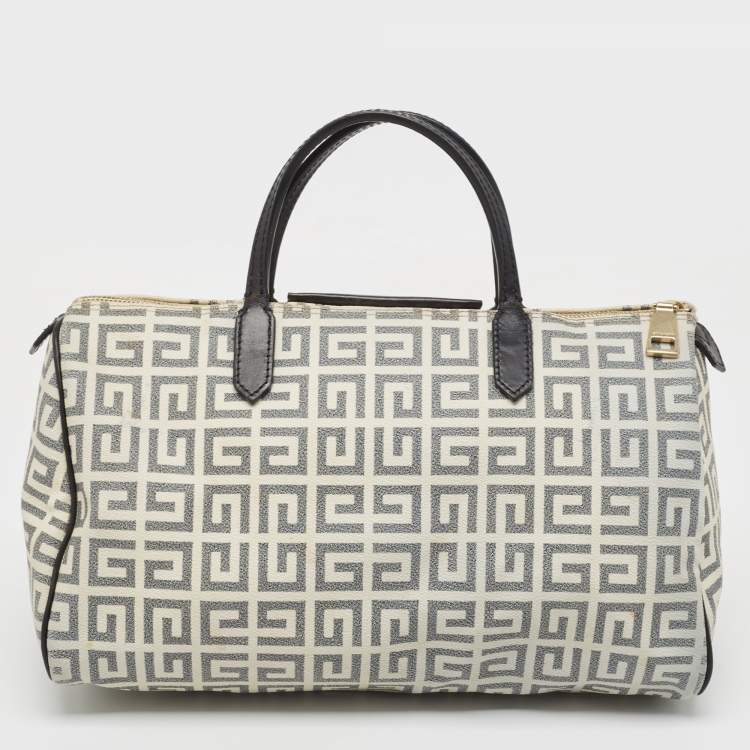 Pre Owned Givenchy Black/White Monogram Coated Canvas and Leather Boston Bag w/Wallet