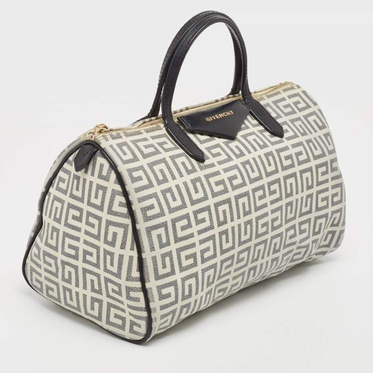 Pre Owned Givenchy Black/White Monogram Coated Canvas and Leather Boston Bag w/Wallet