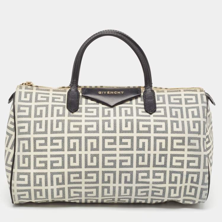 Pre Owned Givenchy Black/White Monogram Coated Canvas and Leather Boston Bag w/Wallet