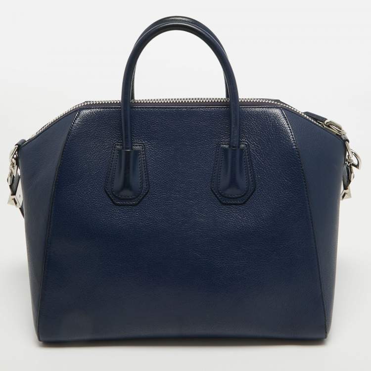 Pre Owned Givenchy Navy Blue Leather Medium Antigona Satchel