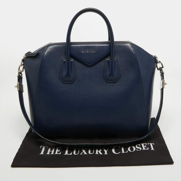 Pre Owned Givenchy Navy Blue Leather Medium Antigona Satchel