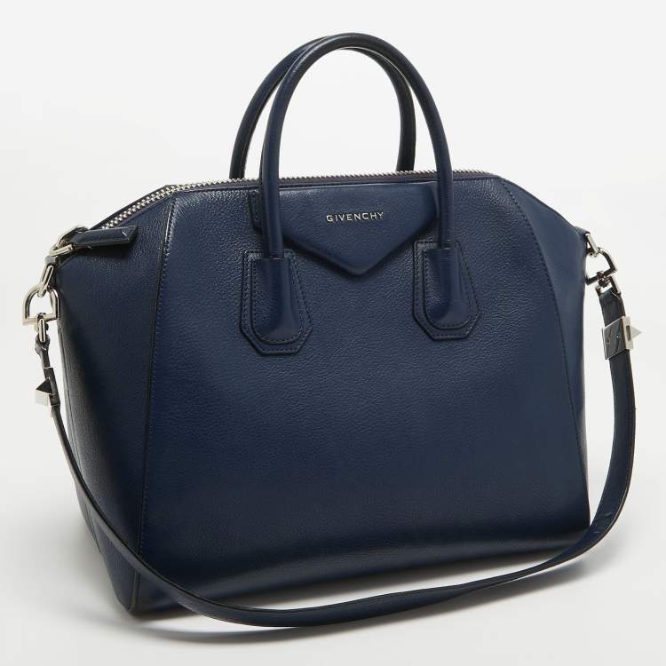 Pre Owned Givenchy Navy Blue Leather Medium Antigona Satchel