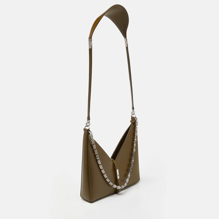Pre Owned Givenchy Olive Green Glossy Leather Chain Cut Out Bag