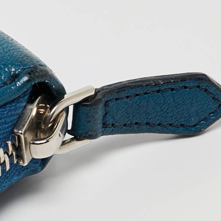 Pre Owned Givenchy Blue Leather Logo Zip Around Continental Wallet