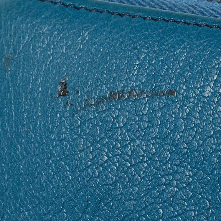 Pre Owned Givenchy Blue Leather Logo Zip Around Continental Wallet