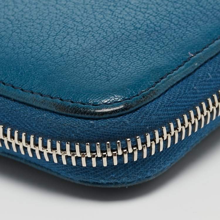 Pre Owned Givenchy Blue Leather Logo Zip Around Continental Wallet