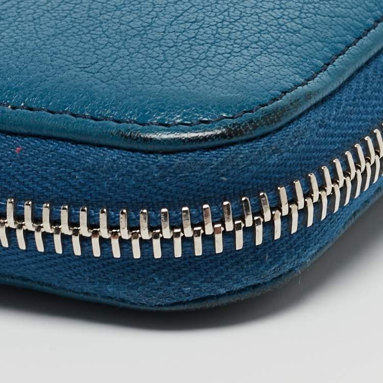 Pre Owned Givenchy Blue Leather Logo Zip Around Continental Wallet