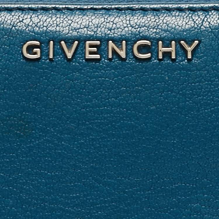 Pre Owned Givenchy Blue Leather Logo Zip Around Continental Wallet