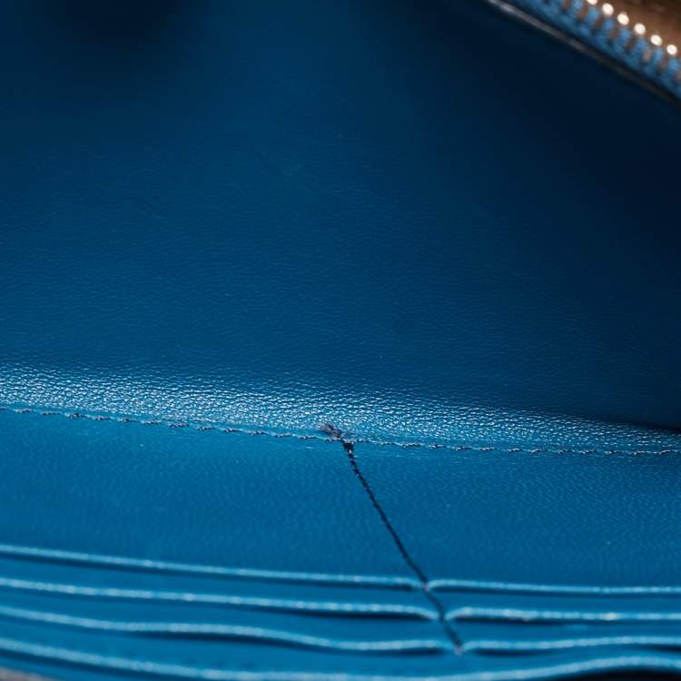 Pre Owned Givenchy Blue Leather Logo Zip Around Continental Wallet