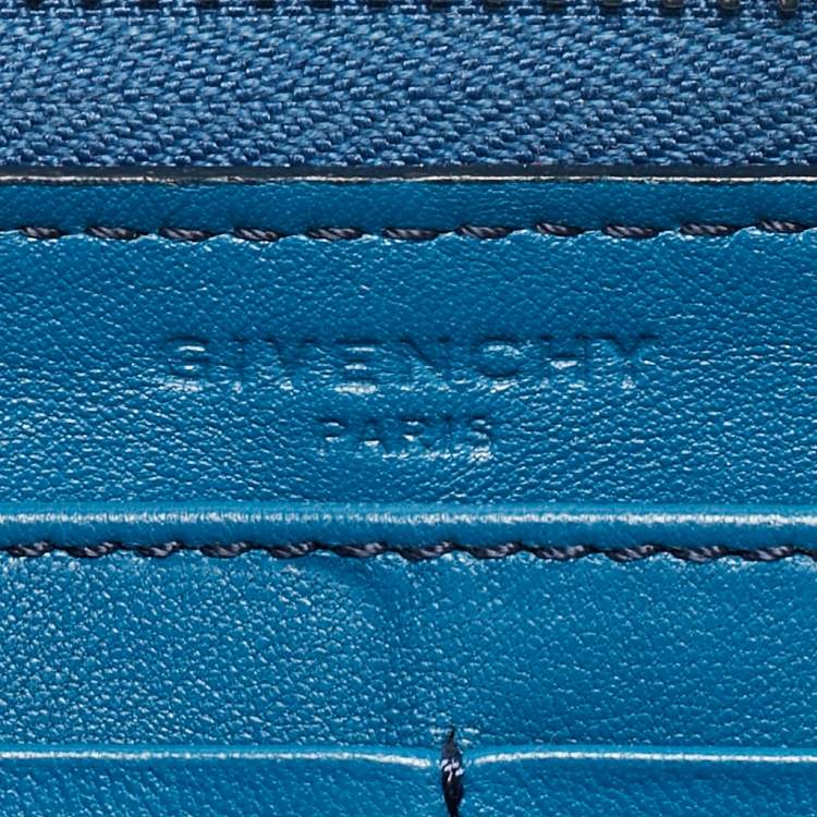 Pre Owned Givenchy Blue Leather Logo Zip Around Continental Wallet