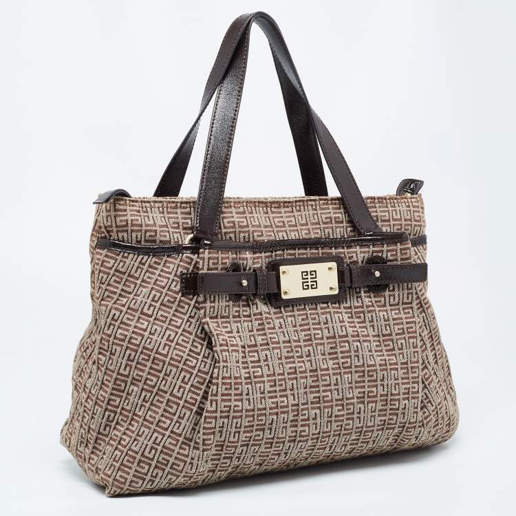 Pre Owned Givenchy Brown Signature Canvas and Patent Leather Tote