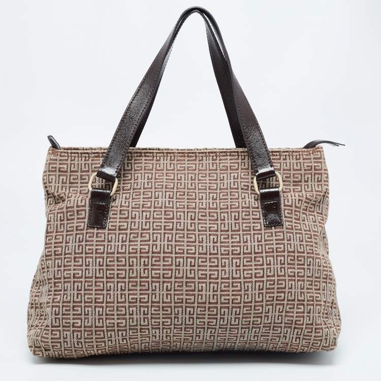 Pre Owned Givenchy Brown Signature Canvas and Patent Leather Tote