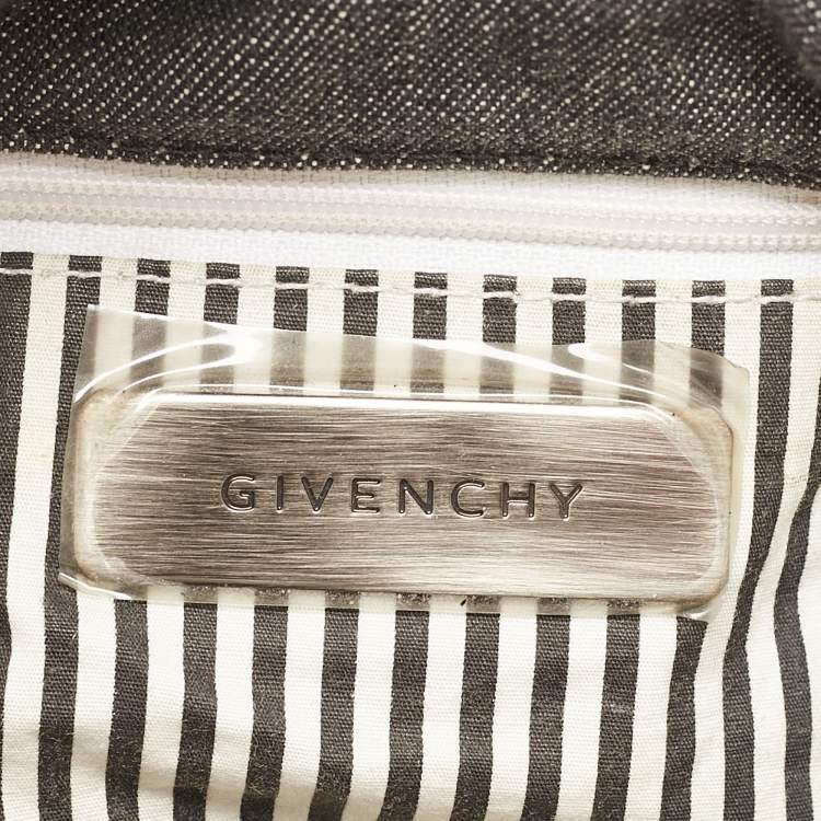 Pre Owned Givenchy Grey/Black Denim and Croc Embossed Leather Shoulder Bag