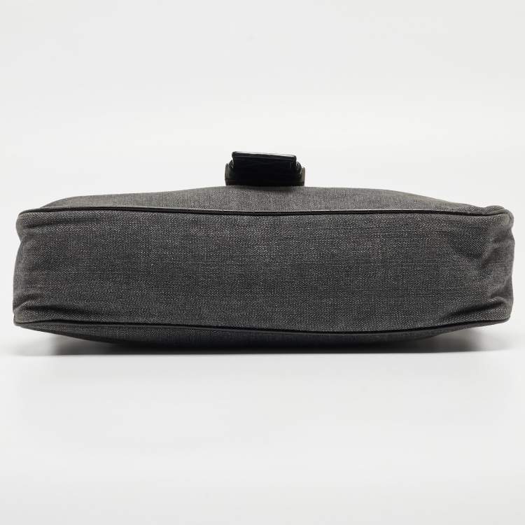 Pre Owned Givenchy Grey/Black Denim and Croc Embossed Leather Shoulder Bag