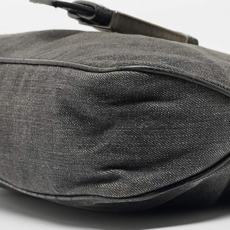 Pre Owned Givenchy Grey/Black Denim and Croc Embossed Leather Shoulder Bag