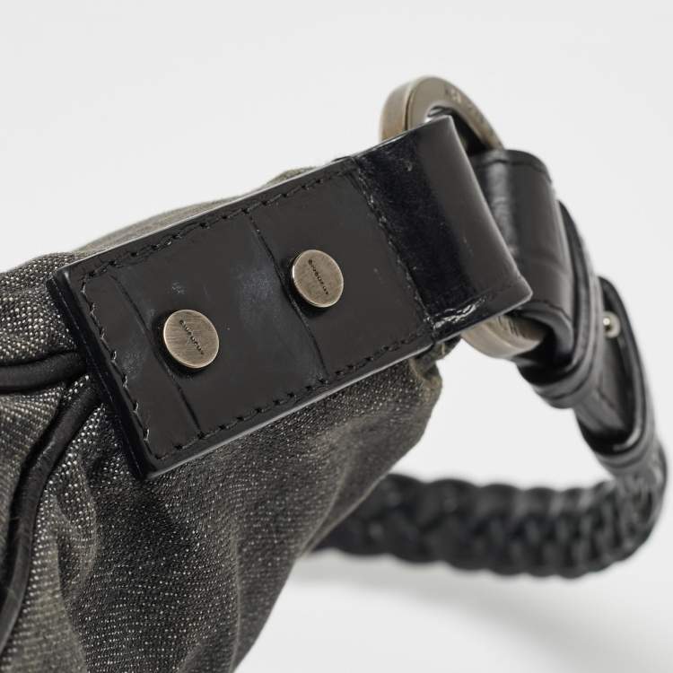 Pre Owned Givenchy Grey/Black Denim and Croc Embossed Leather Shoulder Bag
