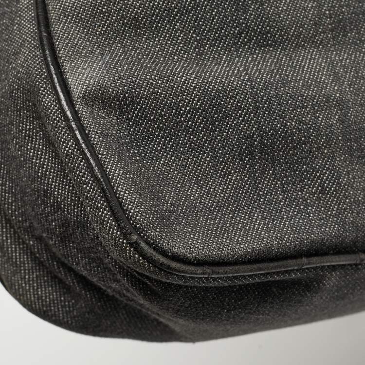 Pre Owned Givenchy Grey/Black Denim and Croc Embossed Leather Shoulder Bag
