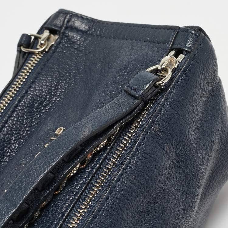 Pre Owned Givenchy Navy Blue Leather Pandora Double Zip Clutch