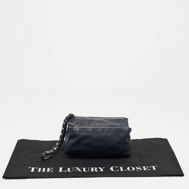 Pre Owned Givenchy Navy Blue Leather Pandora Double Zip Clutch