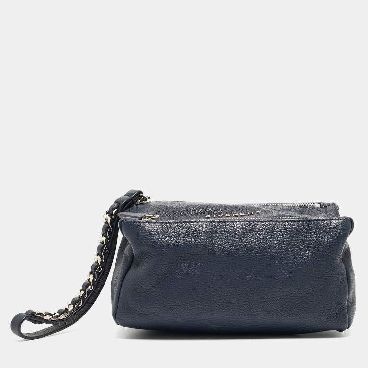 Pre Owned Givenchy Navy Blue Leather Pandora Double Zip Clutch