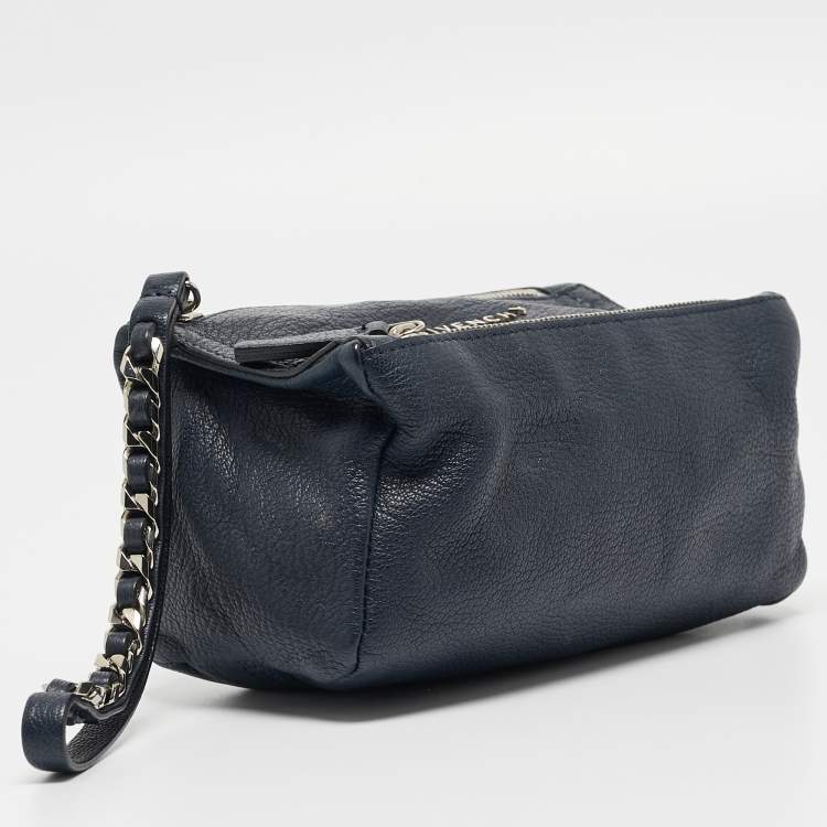 Pre Owned Givenchy Navy Blue Leather Pandora Double Zip Clutch