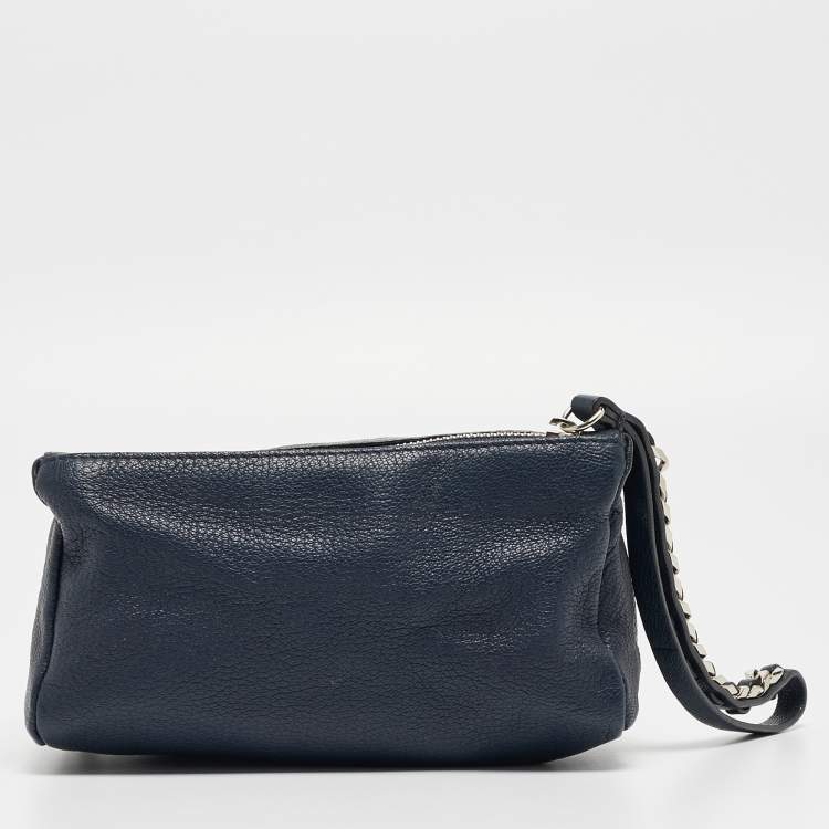 Pre Owned Givenchy Navy Blue Leather Pandora Double Zip Clutch