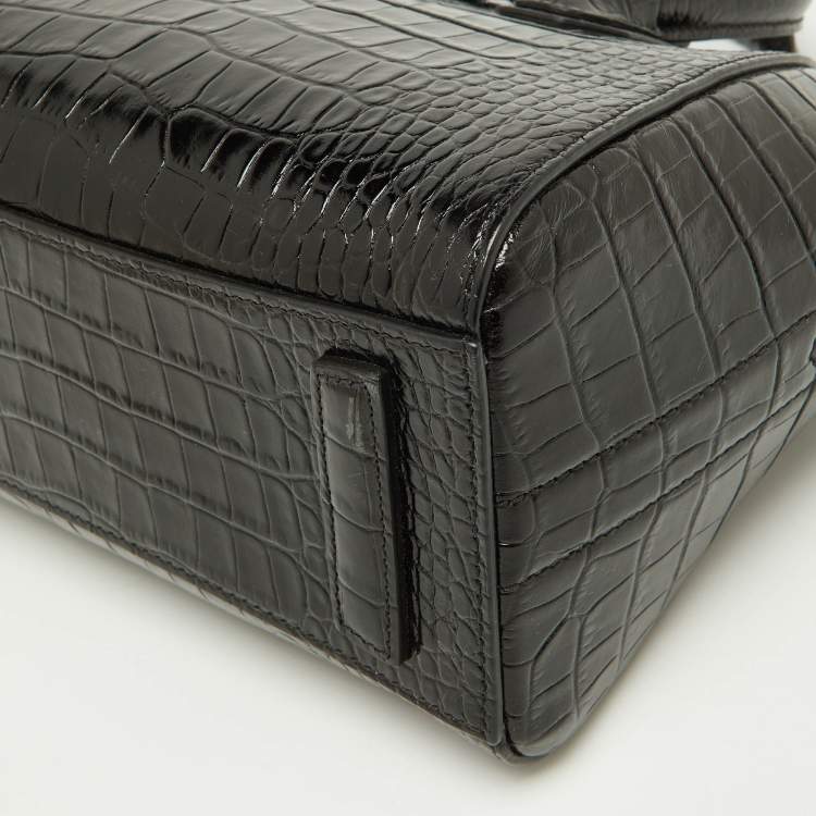 Pre Owned Givenchy Black Glossy Croc Embossed Leather Mini Antigona Satchel