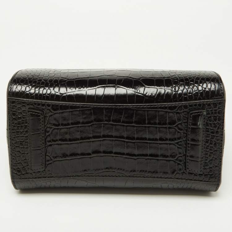 Pre Owned Givenchy Black Glossy Croc Embossed Leather Mini Antigona Satchel