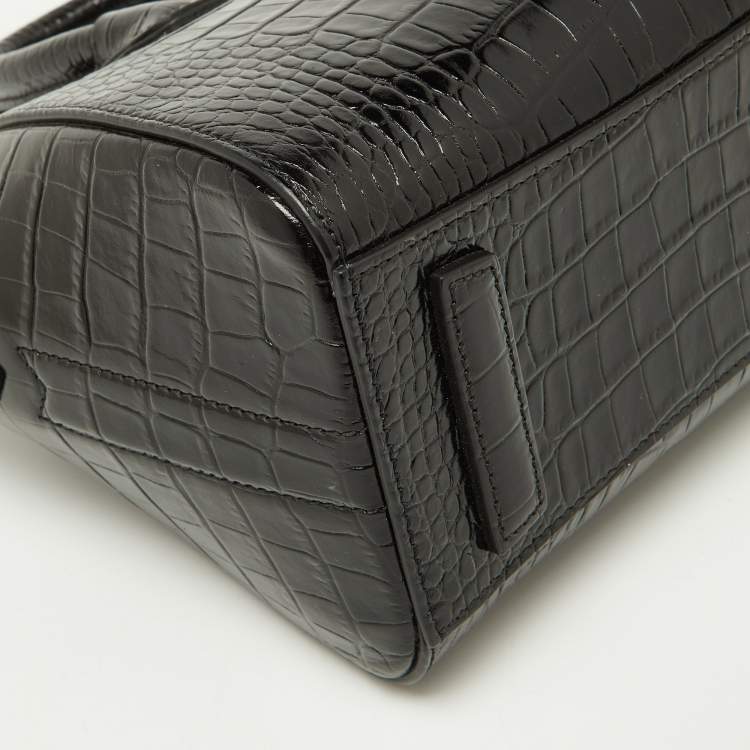 Pre Owned Givenchy Black Glossy Croc Embossed Leather Mini Antigona Satchel
