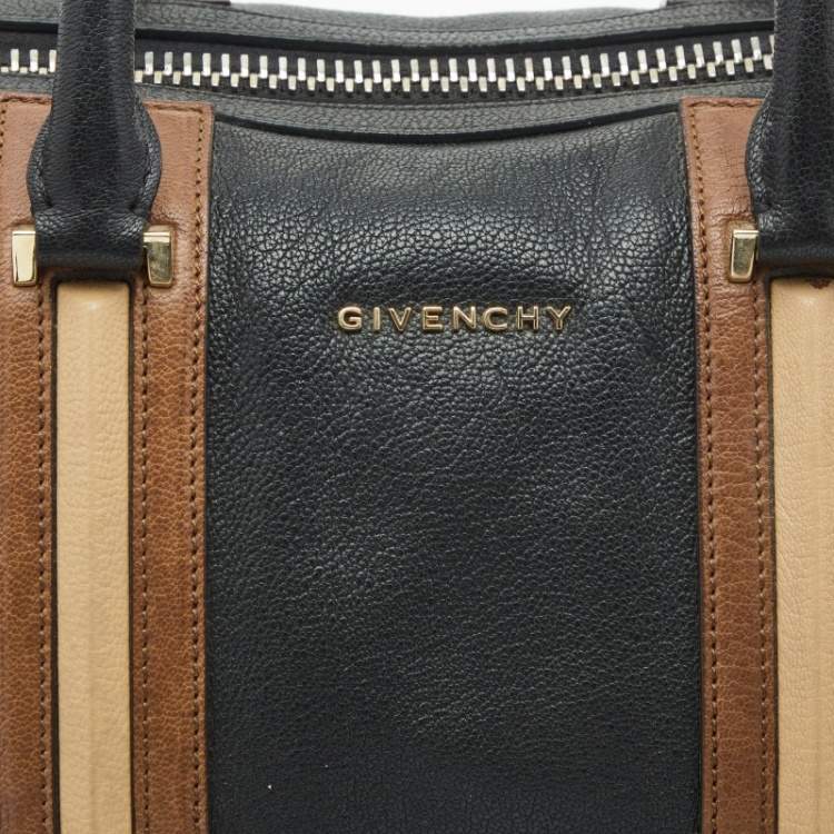 Pre Owned Givenchy Dark Brown Leather Striped Lucrezia Duffel Bag
