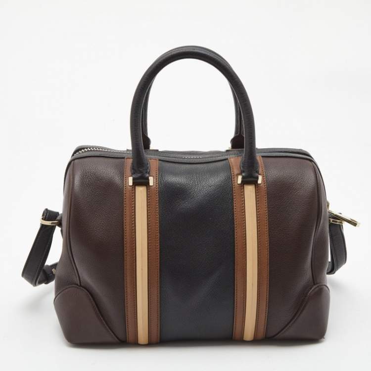Pre Owned Givenchy Dark Brown Leather Striped Lucrezia Duffel Bag