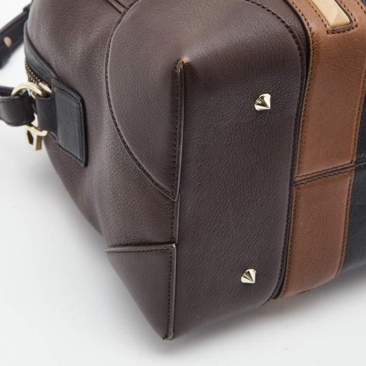 Pre Owned Givenchy Dark Brown Leather Striped Lucrezia Duffel Bag
