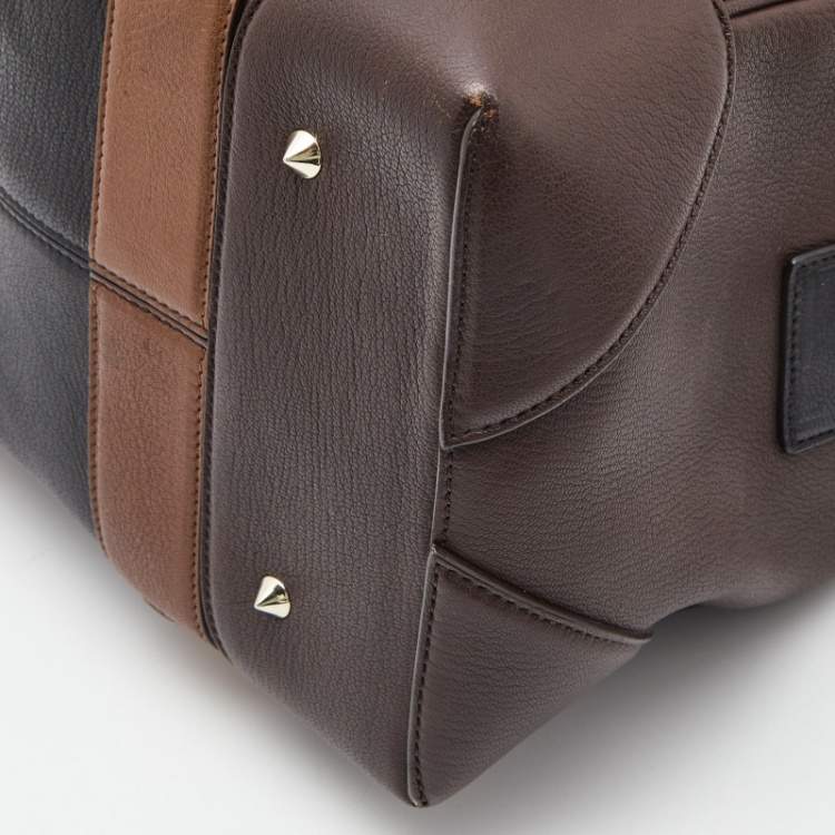 Pre Owned Givenchy Dark Brown Leather Striped Lucrezia Duffel Bag
