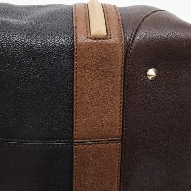 Pre Owned Givenchy Dark Brown Leather Striped Lucrezia Duffel Bag